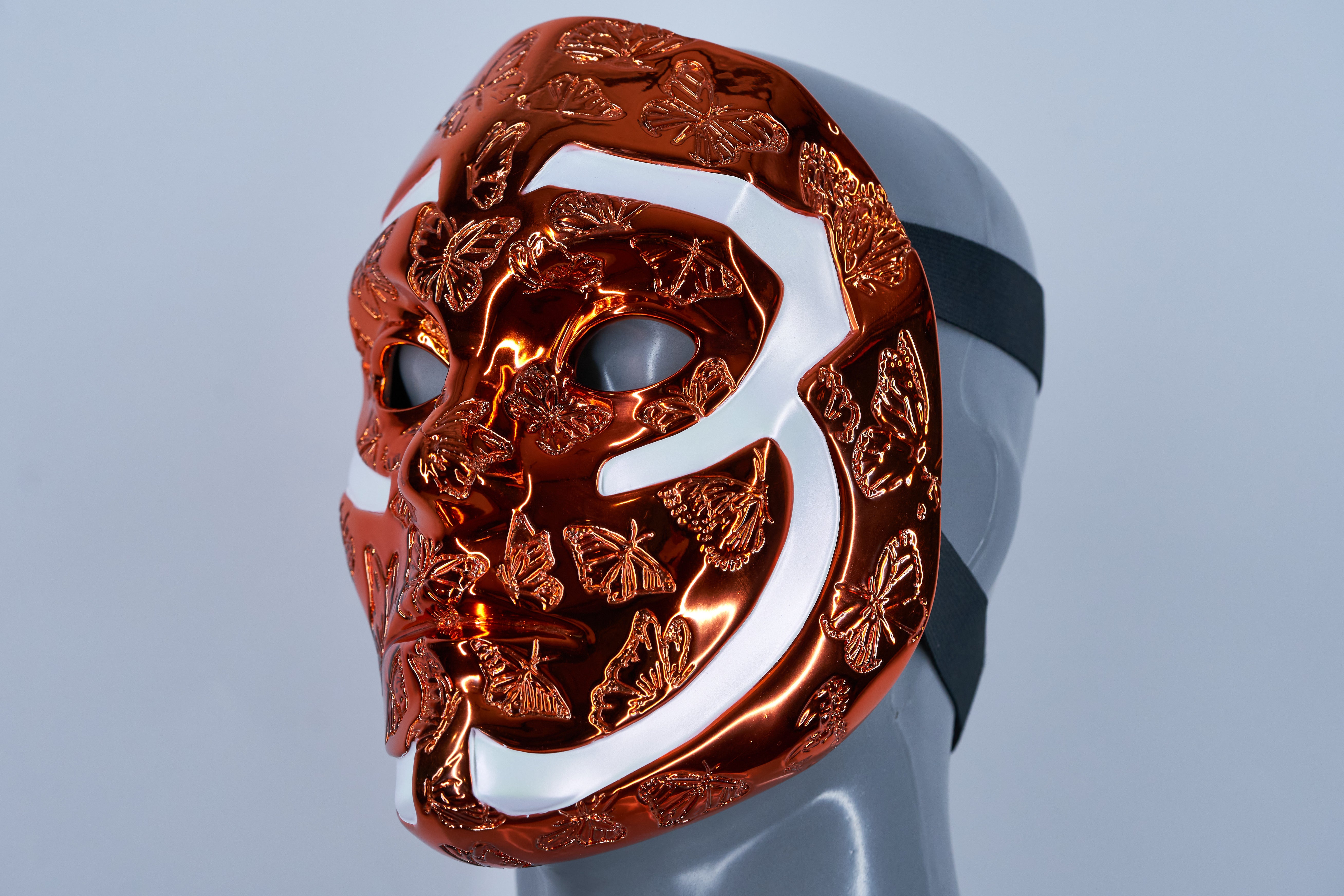 Johnny 3 Tears V Orange chrome mask from Hollywood Undead, view 1